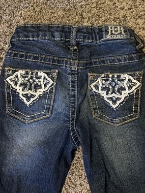 Dark Blue Embroidered Kids Jeans with Rhinestones - Request Girls